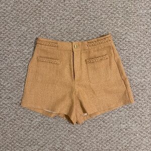 Camel Tweed Tailored Shorts - Vintage-Inspired